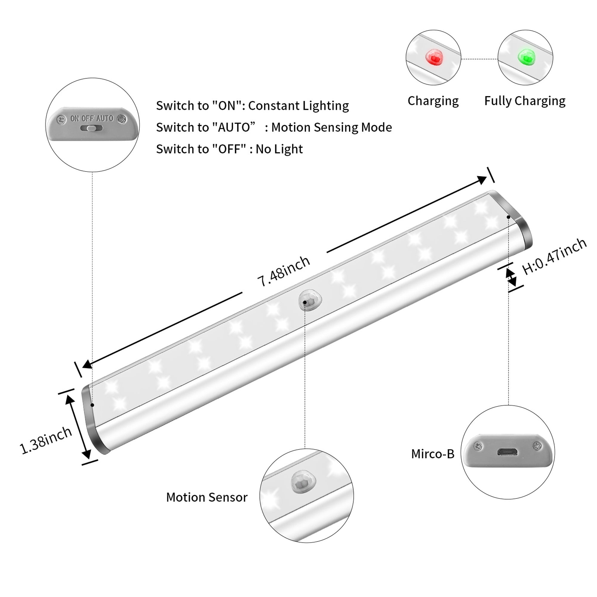 LEPOTEC LED Motion Sensor Cabinet Light,Under Counter Closet Lighting, Wireless USB Rechargeable Kitchen Night Lights,Battery Operated Light,20 LED Light for Wardrobe,Closets,Cabinet,Cupboard,3 Pack