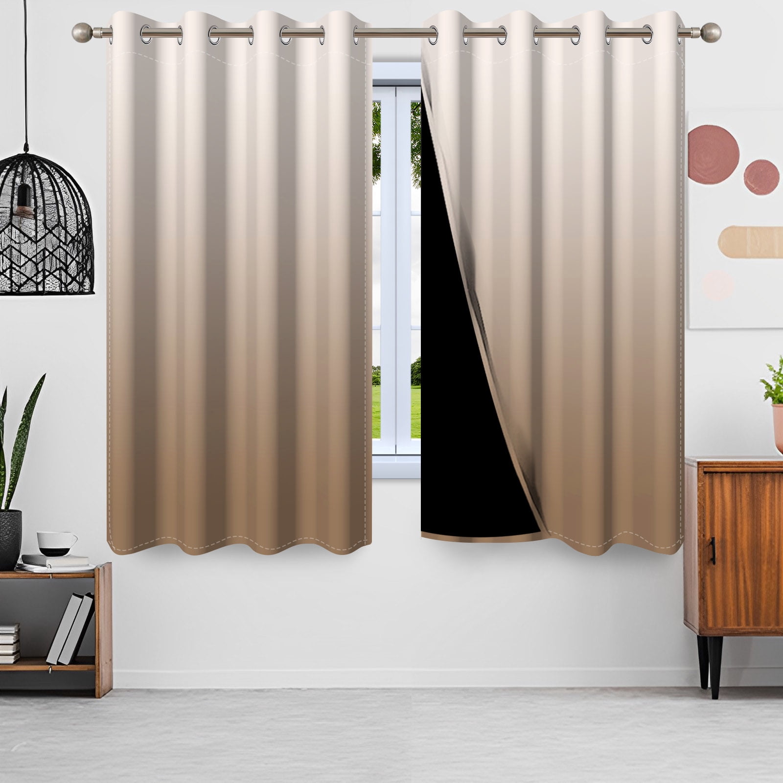 Nanqianyi Brown Ombre Blackout Curtains with Grommet, Room Darkening Window Drapes for Living Room/Bedroom,2 Panels, 42x96 inches