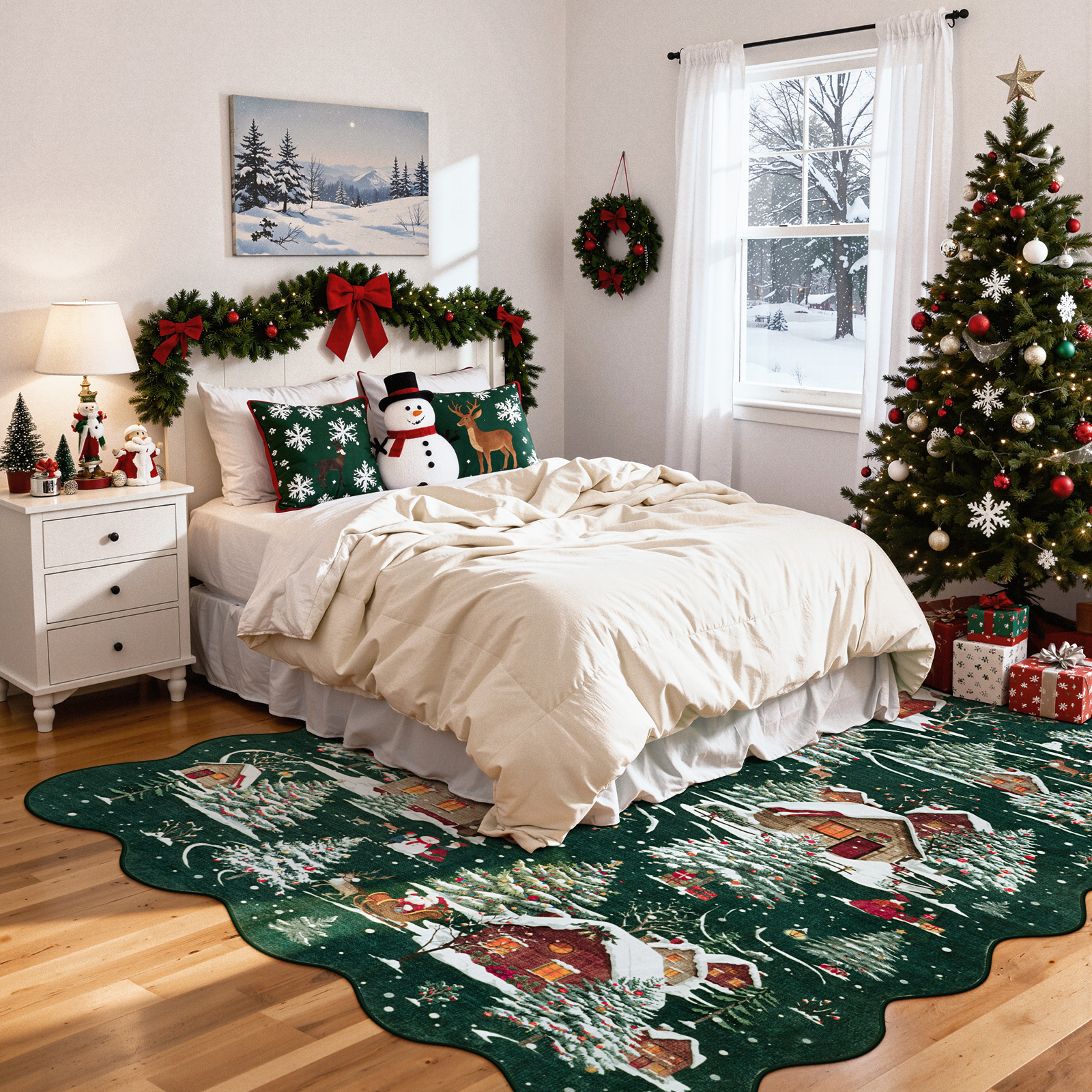 Wonnitar Christmas 8x10 Area Rug for Living Room, Green Washable Rug Non Slip, Soft Christmas Tree Santa Claus Holiday Decor Carpet for Bedroom Kids Room Dining Room Playroom
