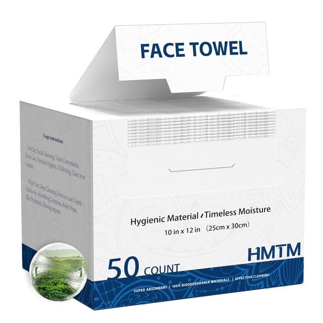 Toallas faciales HMTM 25 x 30 cm, 50 unidades, biodegradables