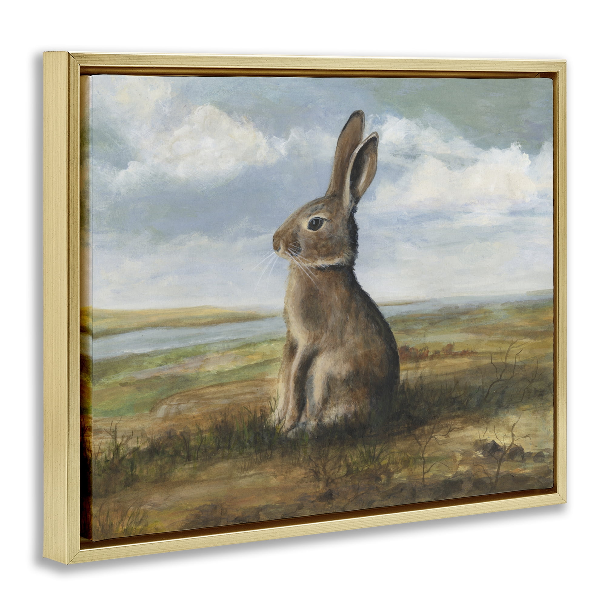 Stupell Industries Classic Rabbit in Countryside Gold Framed Floater Canvas Wall Art, design by Michael Willett