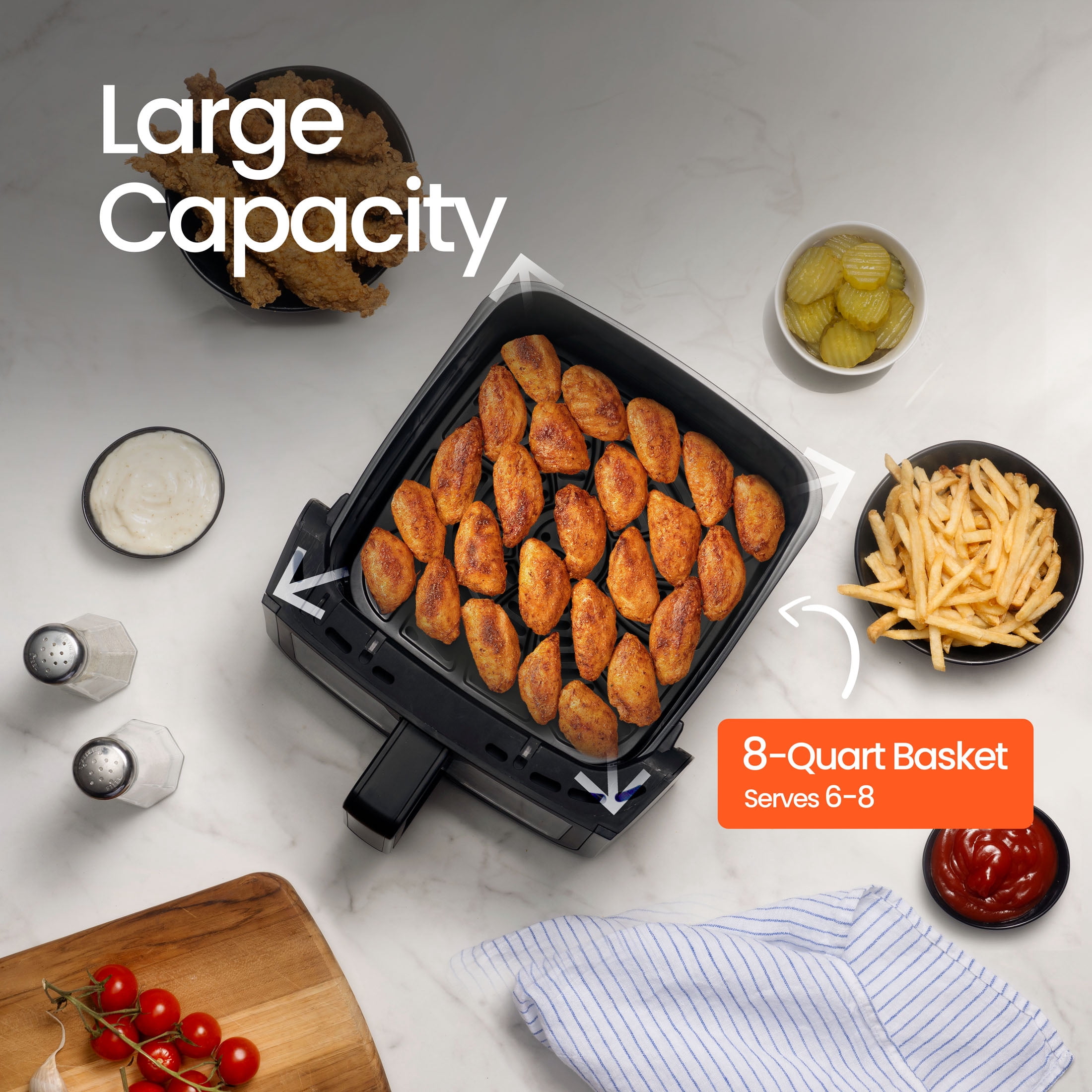 Gourmia 8 Qt Digital Window Air Fryer with 8 One-Touch Cooking Functions, Gray