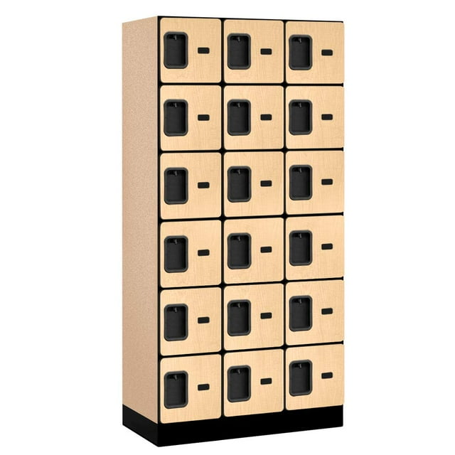 Salsbury Industries 6-Tier Box Style Designer Wood Locker with Three Wide Storage Units, 6-Feet High by 18-Inch Deep, Maple