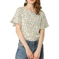 thumbnail image 3 of Allegra K Women's Floral Butterfly Short Sleeve Round Neck Casual Blouse Tops, 3 of 7