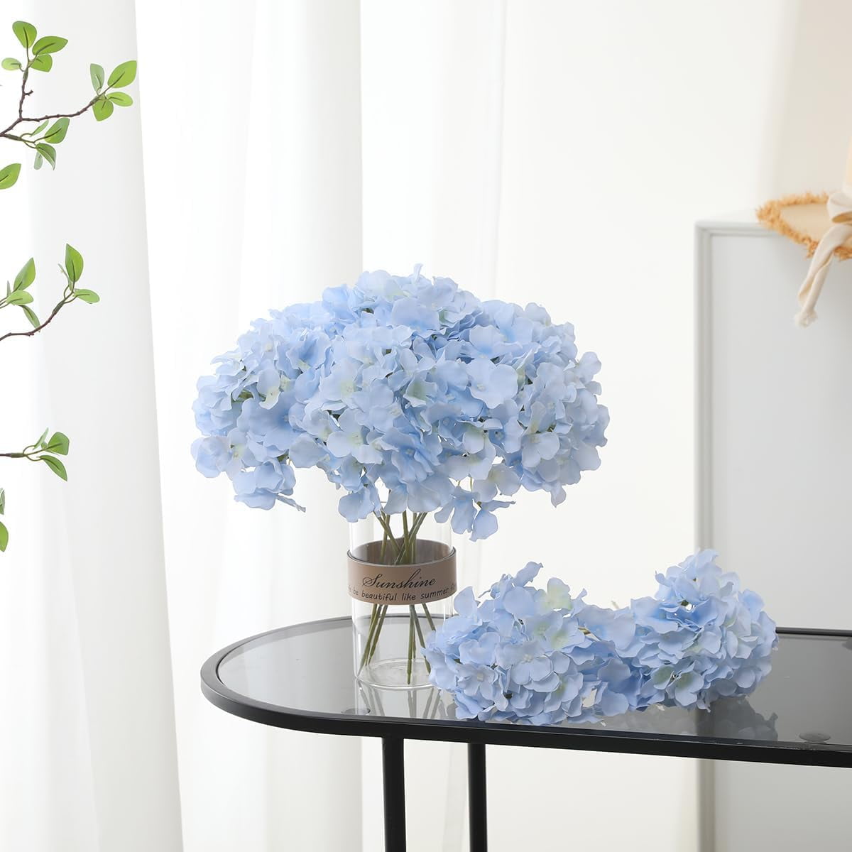 Hydrangea Artificial Flowers with Stems 12pcs Silk Blue Flower Heads for Office Home Party Wedding Centerpiece Decoration Bouquets DIY Floral Decor (Sky Blue)