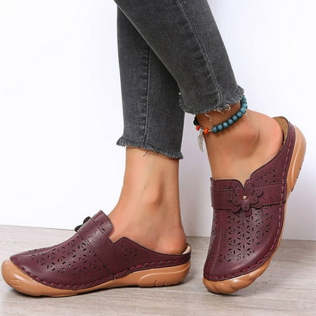 

HIBRO Fashion Summer Women Sandals Wedge Heel Thick Sole Hollow Breathable Lightweight Round Toe Flower