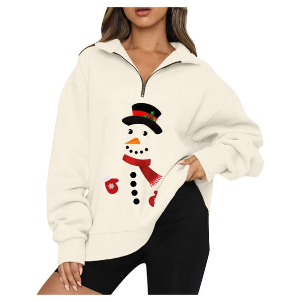Sudaderas Navideñas de Cuello Redondo Para Mujer Otoño Invierno Casual Temperamento Moda Felpa Cálido Underlay Estampado Suéter Manga Larga Top Odeerbi ODB192548