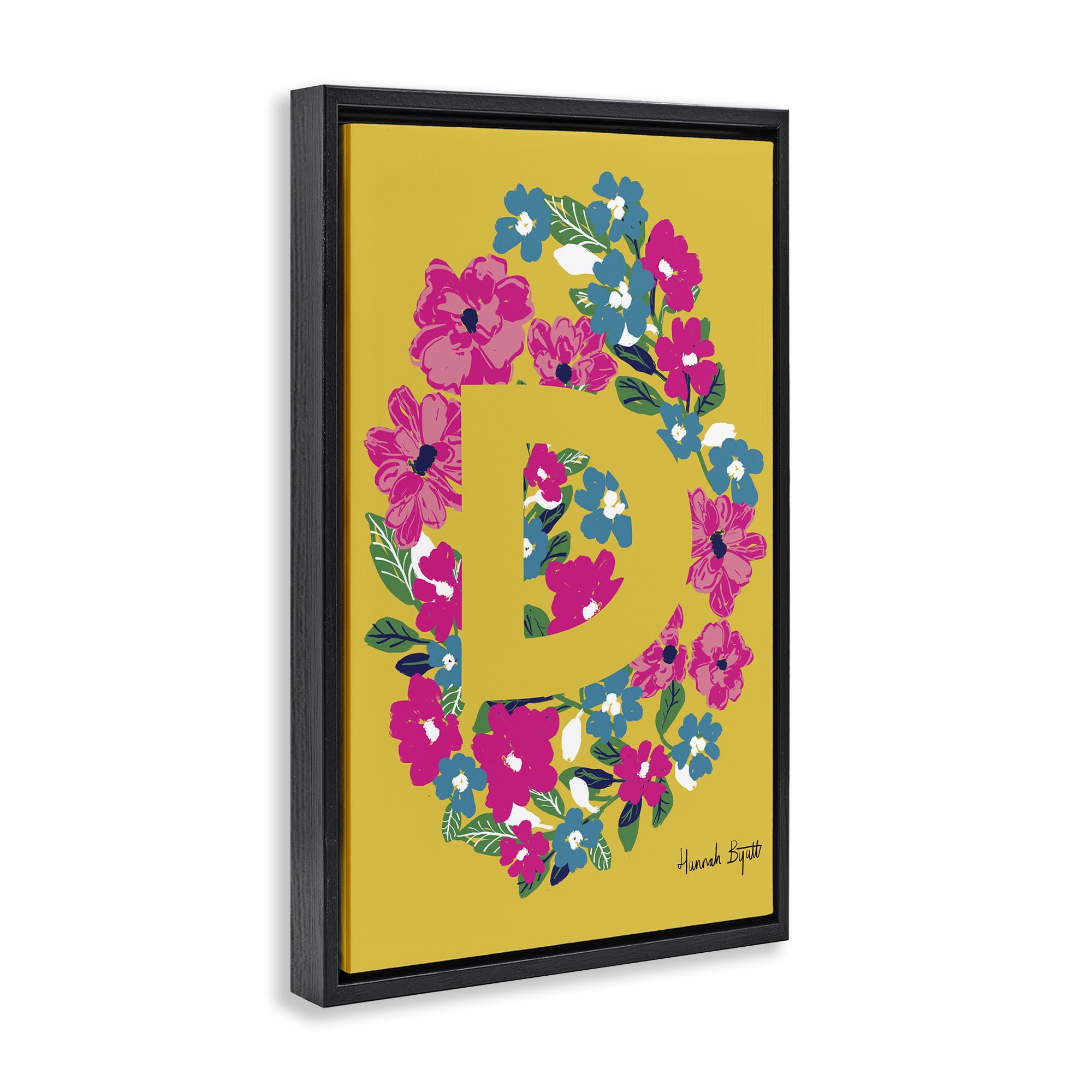 Stupell Industries Floral Bloom Letter D Botanical & Floral Painting Black Floater Framed Art Print Wall Art, 21 x 31