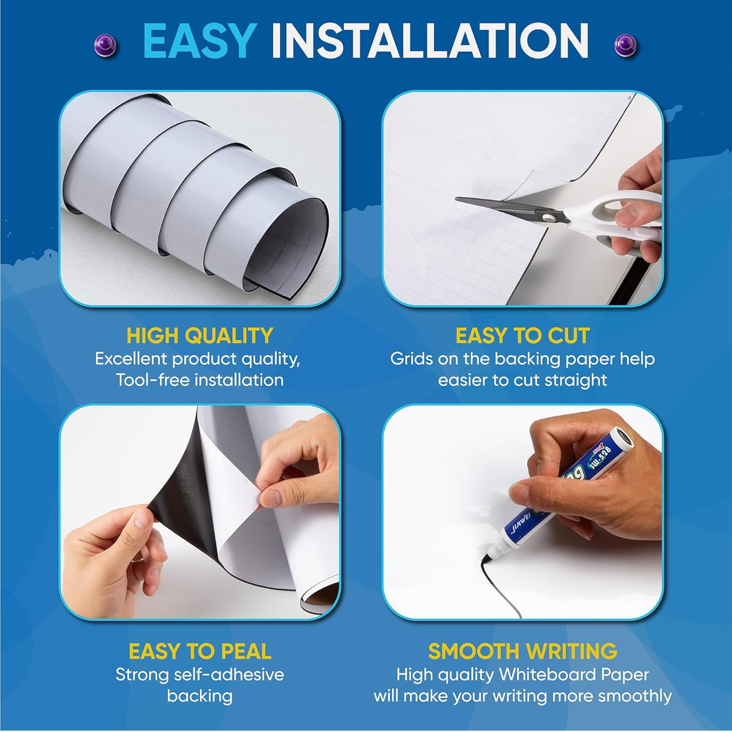 Magnetic Whiteboard Contact Paper 40" x 17.3" Adhesive Magnetic Dry Erase White Board Sticker for Wall, Peel and Stick Wallpaper, Easy to Write and Clean for Playroom Office
