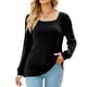 thumbnail image 1 of Camiseta de manga larga abullonada para primavera y otoño - Negra, talla L Top de punto holgado con cuello ancho, 1 of 8