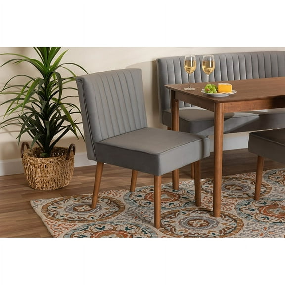 Baxton Studio Alvis Mid-Century Modern Emerald Green Velvet Upholstered and Walnut Brown Finished Wood Dining Chair