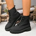 thumbnail image 2 of Mostsola Womens Combat Boots Lace up Low Heel Lug Sole Ankle Booties Mid Calf Boots, 2 of 9