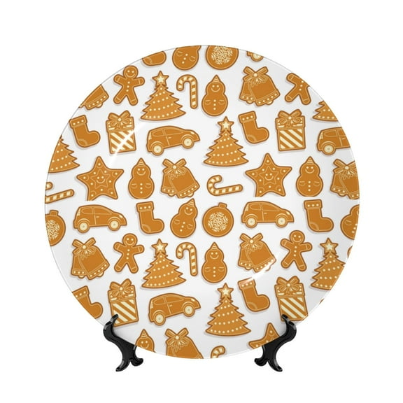 Easygdp Christmas Elements Bone China Decorative Plate Ceramic Dinner Plates Art Crafts with Display Stand-6in
