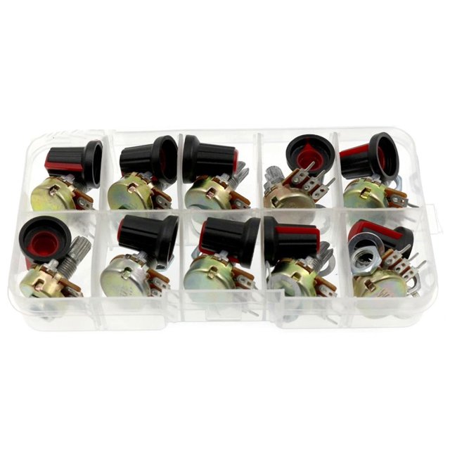 Kit de potenciómetro WH148 Juego giratorio cónico lineal de 3 pines con tapa de perilla