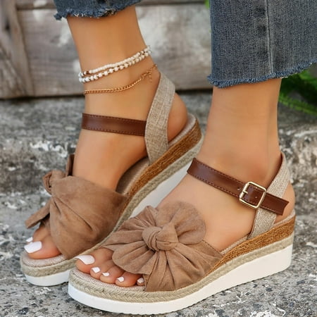 

Miluxas Women s Wedge Sandals Clearance Ankle Strap Espadrilles Platform Open Toe High Heel Stretch Textile Bridal Shoes Khaki 8.5(41)