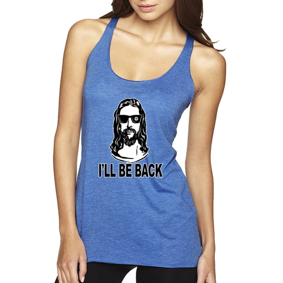 Wild Bobby Jesus: Ill Be Back Inspirational/Christian Women Tri-Blend Racerback Tank Top, Vintage Royal, Large