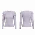 thumbnail image 6 of MYAOYINo Boundaries Womens Ribbed Knit Puff Sleeve Top Crew Neck Fitted Long Sleeve Shirt, 6 of 6
