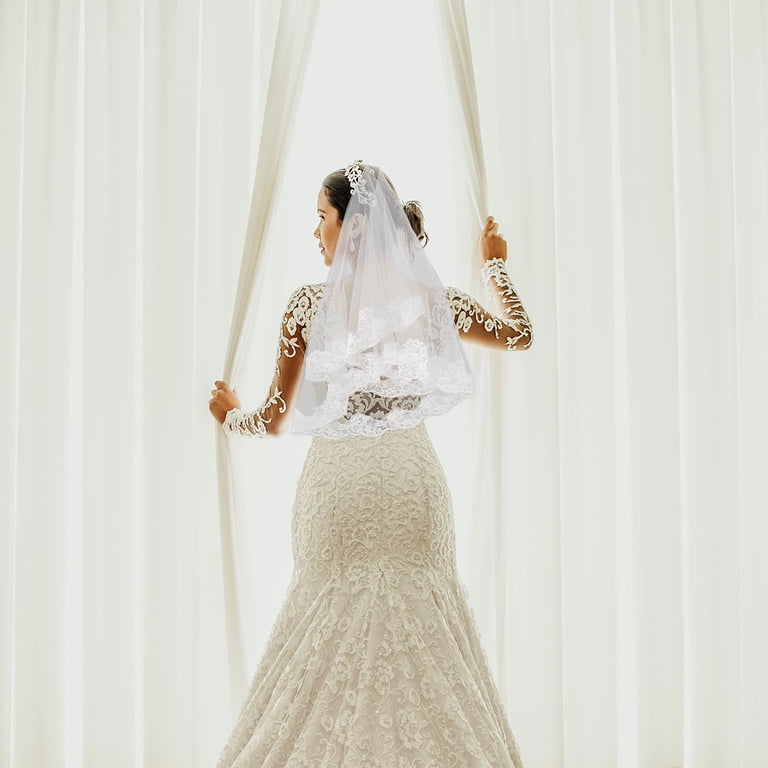 IMIKEYA Bridal Wedding Veil White Lace Tulle Easy to Wear  display picture 1