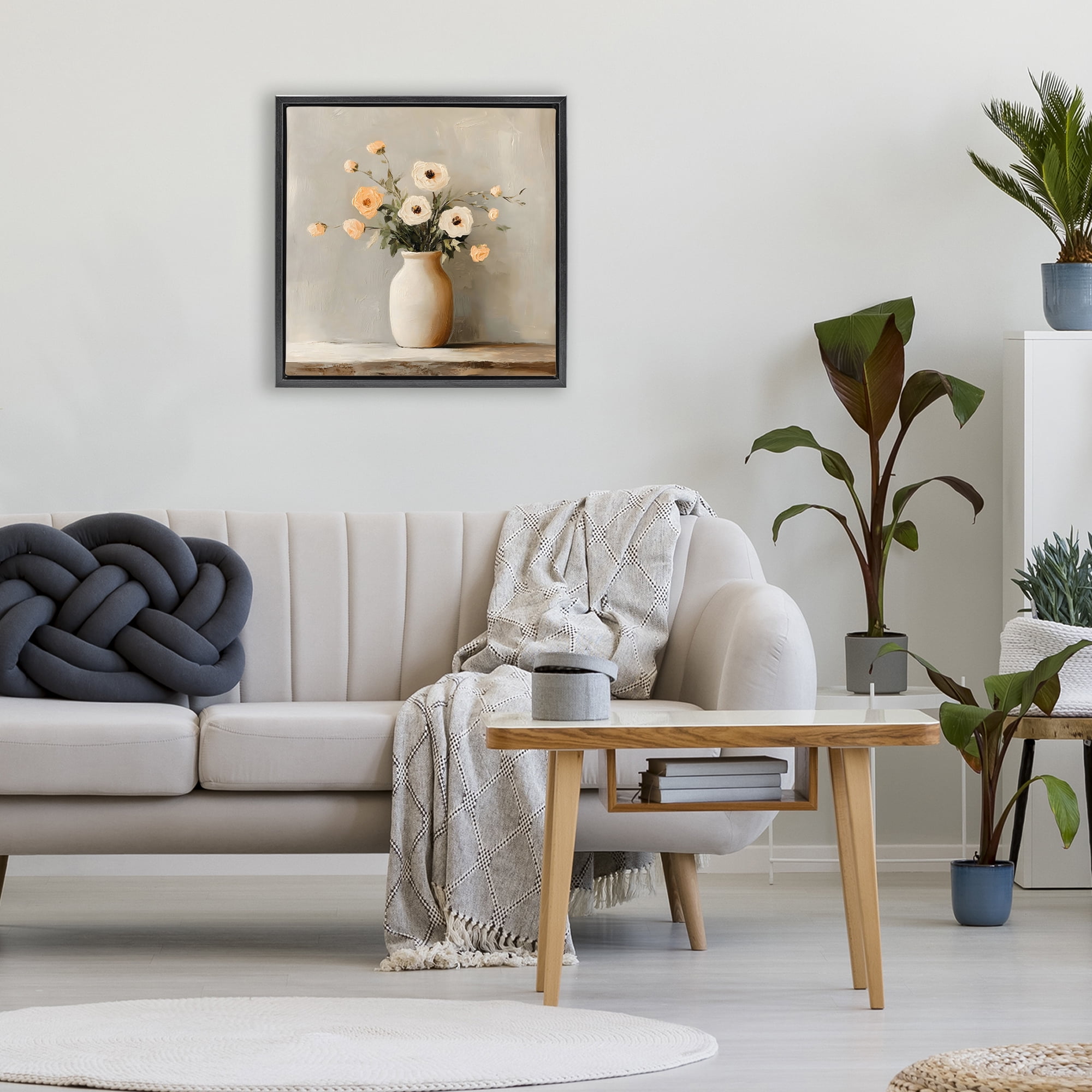 Stupell Industries Simple Floral Vase in Pastels Black Framed Floater Canvas Wall Art, design by Creative Studio