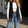 thumbnail image 5 of IUYRTFE Women's Western Fringe Sleeveless Vest Open Front Suede Cardigan with Long Fringe Trim, 5 of 9