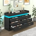 thumbnail image 3 of ChVans Black Dresser with LED Light and Charging Station, Modern Wood Dresser with Wide Drawers and Metal Handles, 6 drawer dresser for Bedroom, Living Room, Entryway, Hallway, 3 of 8