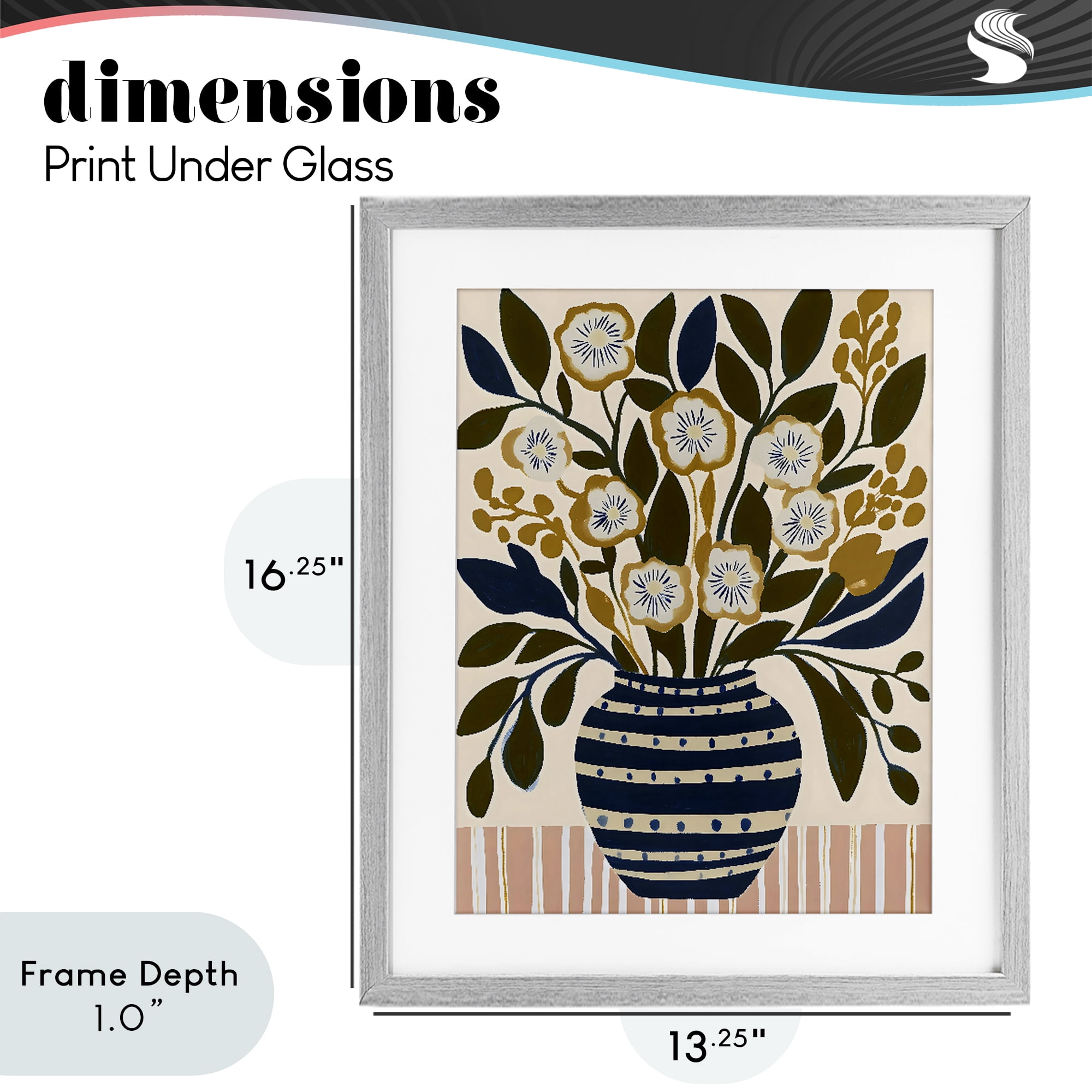 Stupell Industries Wild Bloom Boho Arrangement Gray Framed Print Under Glass, design by Creative Studio