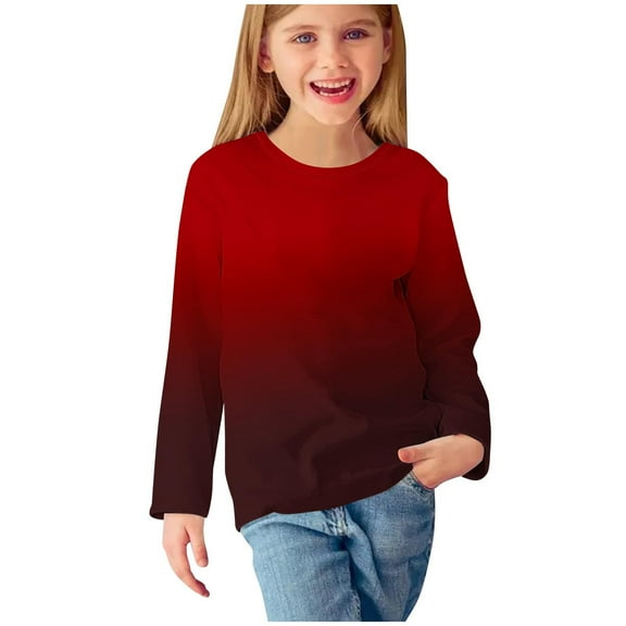 Fesfesfes Kids Pullover Tops Size 4-14 Boys and Girls Long Sleeve Gradient Shirts Cute Round Neck Clothes Casual Comfortable Blouses Fall Kids Clothes