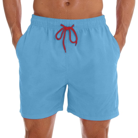 Domuza Men's Swim Trunks Lightweight Comfy Swim Shorts Lightweight Bathing Beach Shorts with Pocket Light Blue 3XL