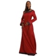 thumbnail image 3 of Huowey Medieval Witch Gothic Dresses Women Halloween Costume Elegant Fancy Cosplay Party Gown Crew Neck Long Sleeve Eye-Catching Halloween Dress,Red,M, 3 of 8