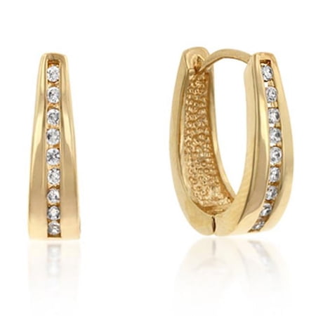 Kate Bissett 18k Gold Plated Small Hoop Channel Set Round Cut Clear CZ Earrings in Goldtone