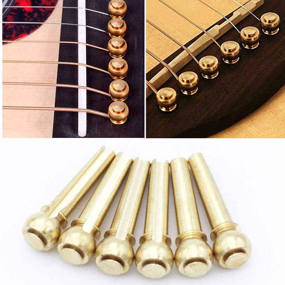 GOSONO 6pcs Acoustic Guitar String Bridge Pins Solid Copper Brass Endpin Replacement Parts Accessories with Pack