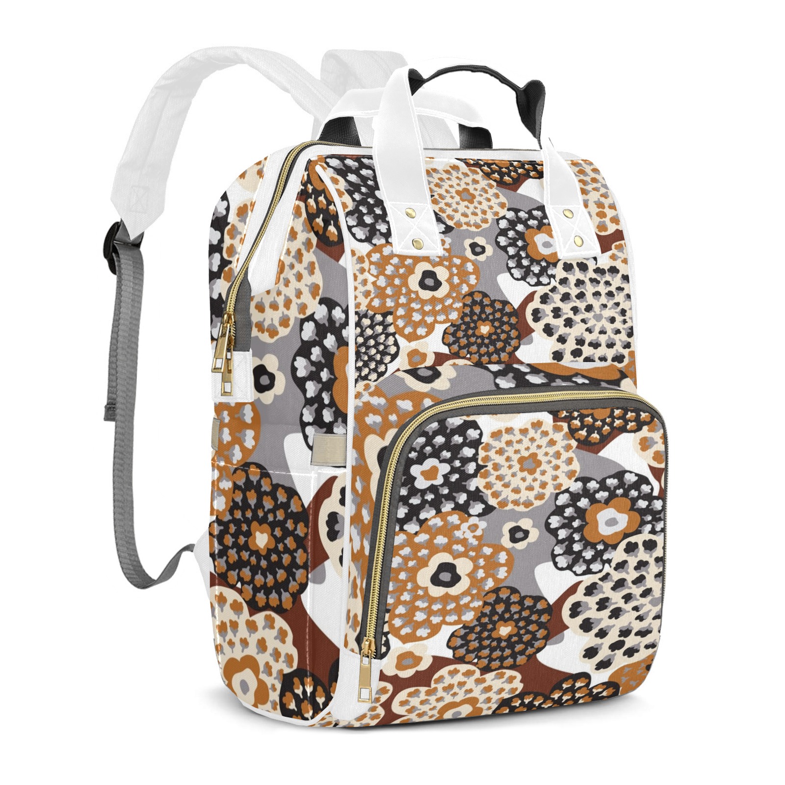 Abstract Flowers Diaper Backpack – Large Capacity, Insulated Baby Bottle Pocket, Multifunctional Mommy Bag for Boys & Girls