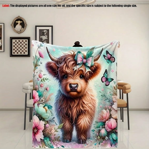 HELLOYOUNG Highland Cow Fluffy Fuzzy Throw Blanket Soft Cozy Plush Microfiber Reversible Farmhouse Floral Accents Bed Sofa Couch Car Camping Warm Blanket for Family Friend Gift