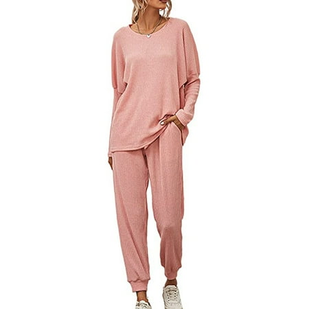 

Grianlook Ladies Sleepwear Drawstring Nightwear Tops And Pants Loungwear Women Casual Pjs Baggy Elastic Waist Pajamas Pink M