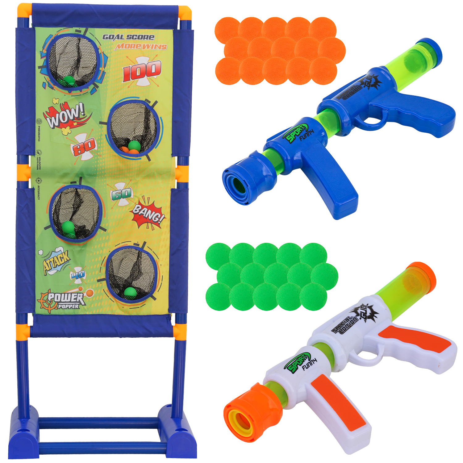 2pk Soft Foam Ball Popper Toys Guns and 30 Foam Balls with Self Moving Shooting Target Fun Indoor and Outdoor Shooting Game Toy for for Boys and Girls