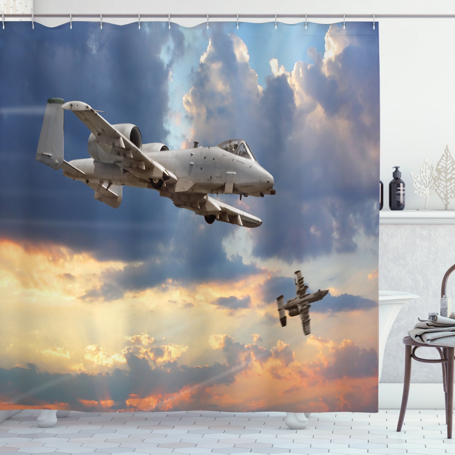 Scenery Shower Curtain Widebody Jet Air Plane Print for Bathroom 70 Inches Long 