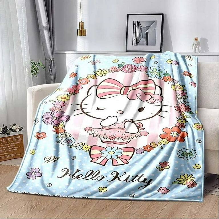 6 Sizes Warm Soft Sanrio Hello Kitty Custom Blanket Fluffy Children and Adults Sofa Plush Bedspread Throw Blanket for Sofa Bed Gift QY