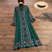 ZANZEA Women Puff Sleeve Floral Printed Midi Dress Loose Casual V Neck Side Split Dress Kaftan