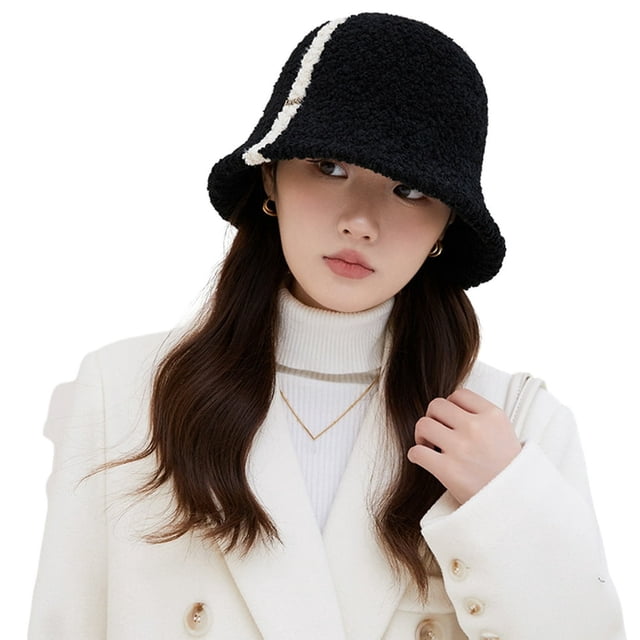 Warm Winter Hat Knitted Hat Women Winter Bucket Hat Thick Color Matching Soft Sun Uv Protection Short Brim Windproof Cold