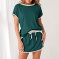 thumbnail image 2 of GPOECD Shorts Sets Women 2 Piece Outfits Loose Fit Color Block Asymmetric Tunic Top and High Waist Shorts for Women Plus Size Short Sets 02_Green,S, 2 of 7
