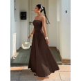 thumbnail image 3 of Brown Strapless Smocked Waist Maxi Dress With Pleated Skirt Elegant Formal Party Gown, 3 of 6