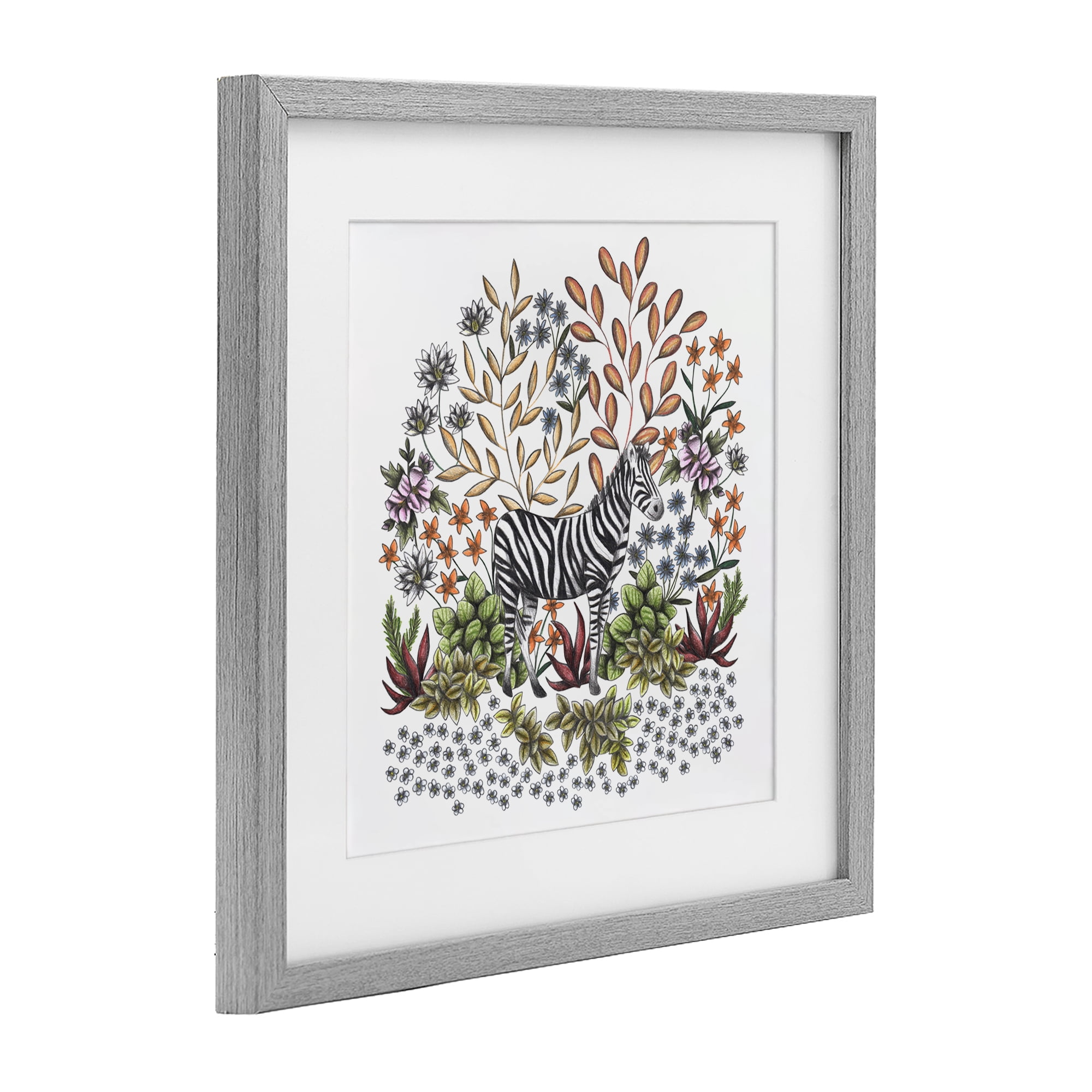 Jungle Wildlife Zebra Gray Framed Print Under Glass, design by Cecilia Battaini