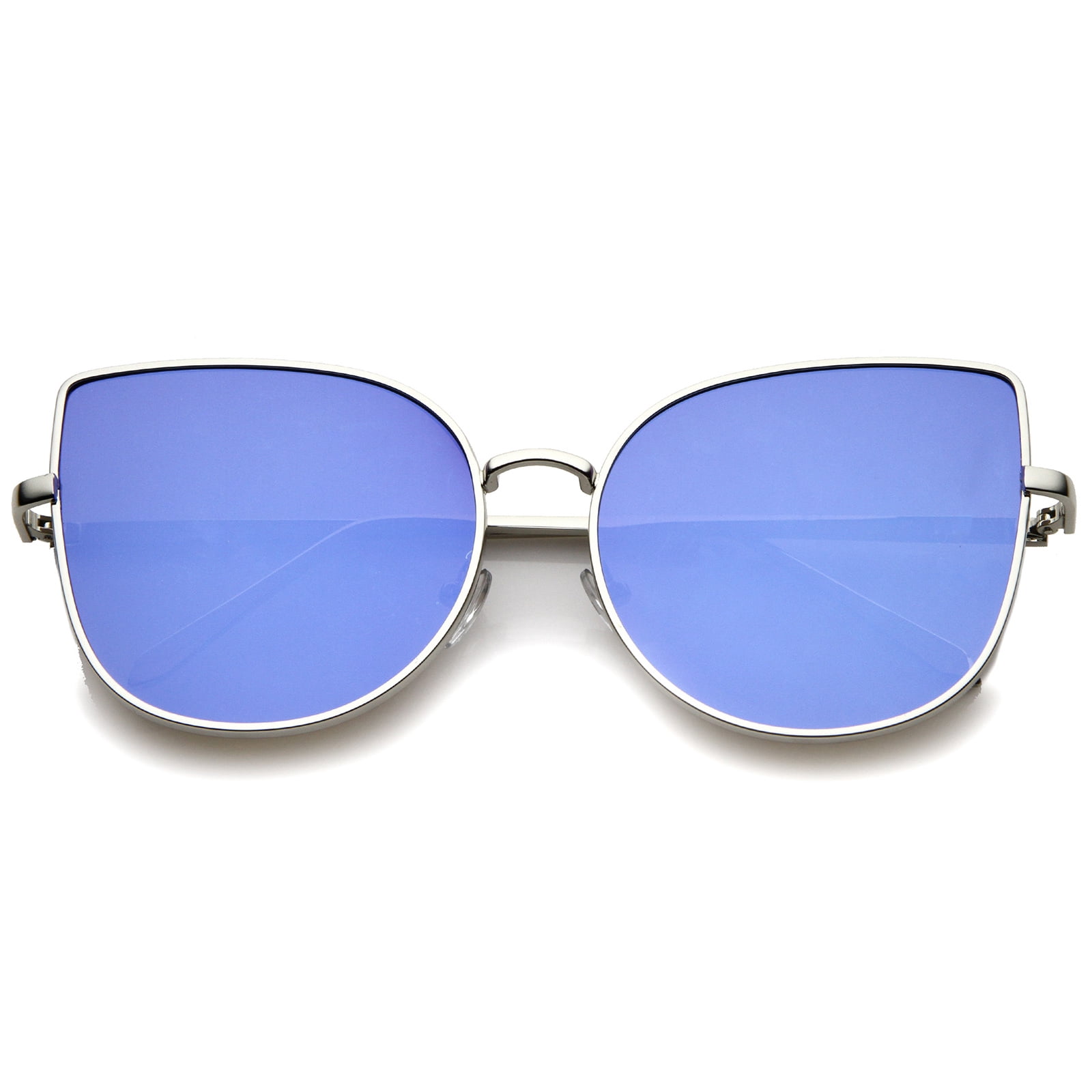Mirrored Polarized Sunglasses with UV Protection, Cat Eye Oversized Frame Oversize Cat Eye Sunglasses With Mirrored Flat Lens And Wire  main image 3