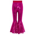 thumbnail image 4 of Doomiva Kids Girls Sequins Jazz Disco Dance Bell Bottoms Pants Sparkly Glitter 70s Flare Trousers Performance Dancewear Hot Pink 160, 4 of 5