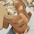 thumbnail image 6 of Bibifish Womens Block Heel Mule Sandals Chic Hollow Cutout Wide Strap Platform Slip On Ladies Sandals Summer Daily Resort Casual Sandals, 6 of 9