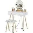 thumbnail image 2 of Juiluna White Vanity Desk with Stool, Small Makeup Vanity Table with 3 Lighting Modes Brightness Adjustable, 32 Inch Makeup Vanity Table with 2 Drawers, 2 of 6