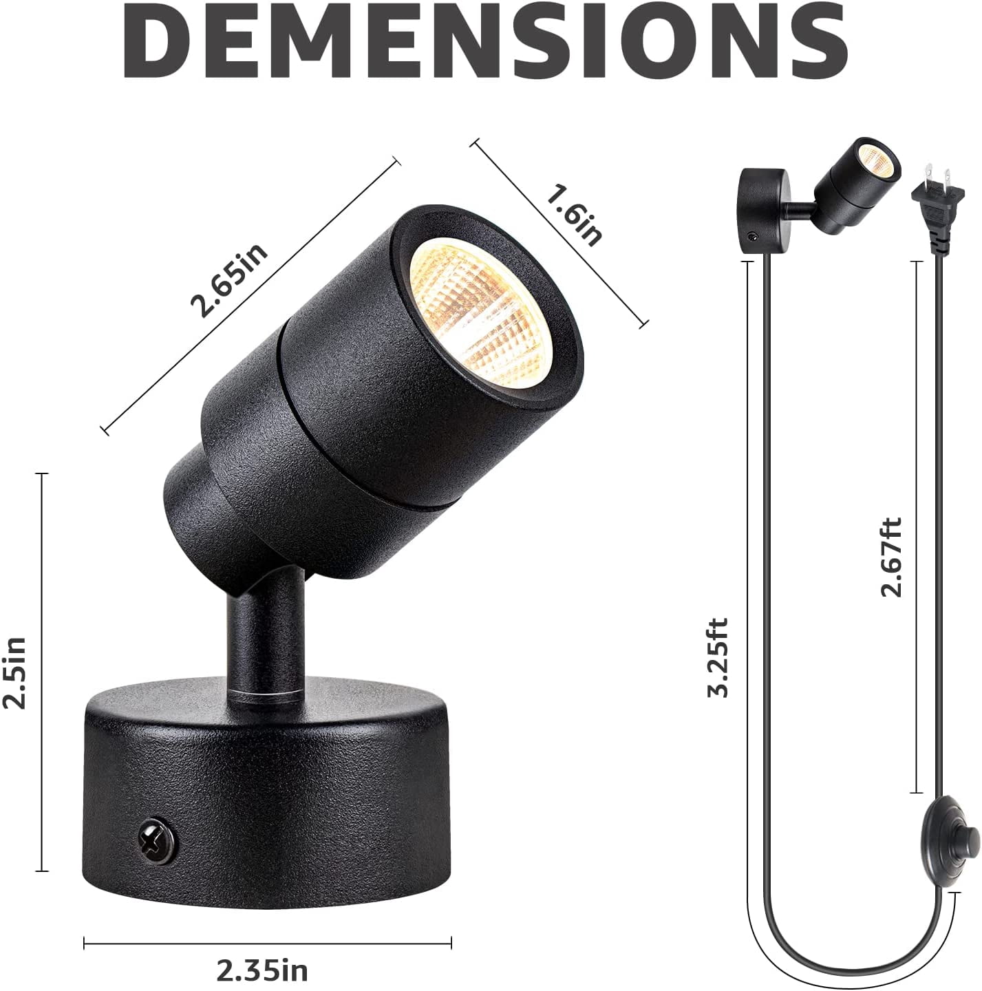 SUNVIE 2 Pack LED Spotlights Indoor, 3W Up Light Floor Lamps, 3000K Accent Lighting with Foot Switch