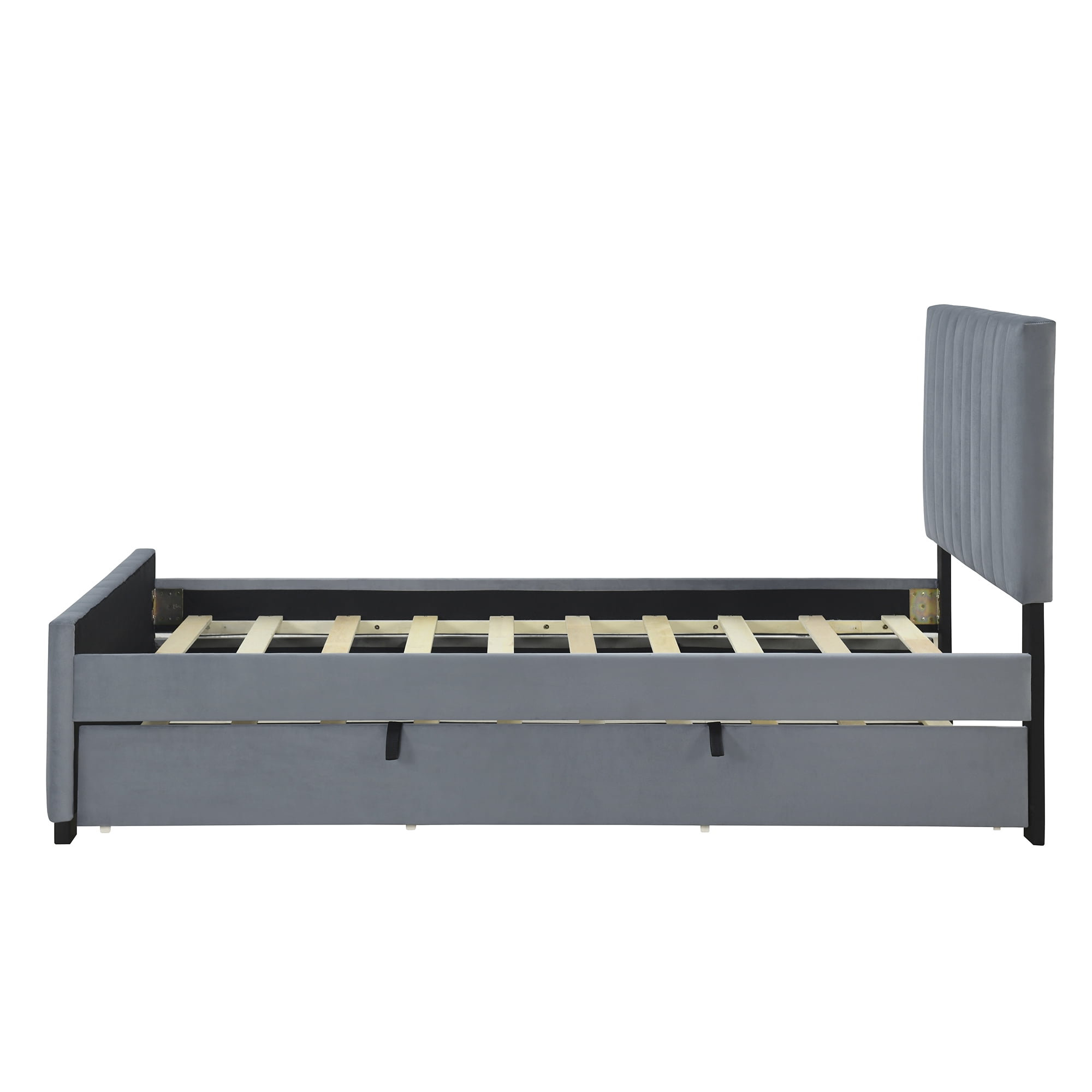 Lit plateforme Noble House en velours gris avec lit gigogne simple, 1 place