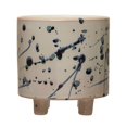 thumbnail image 1 of Creative Co-Op Stoneware Footed Planter with Splatter Design, White & Blue (Holds 5" Flower Pot, 1 of 4