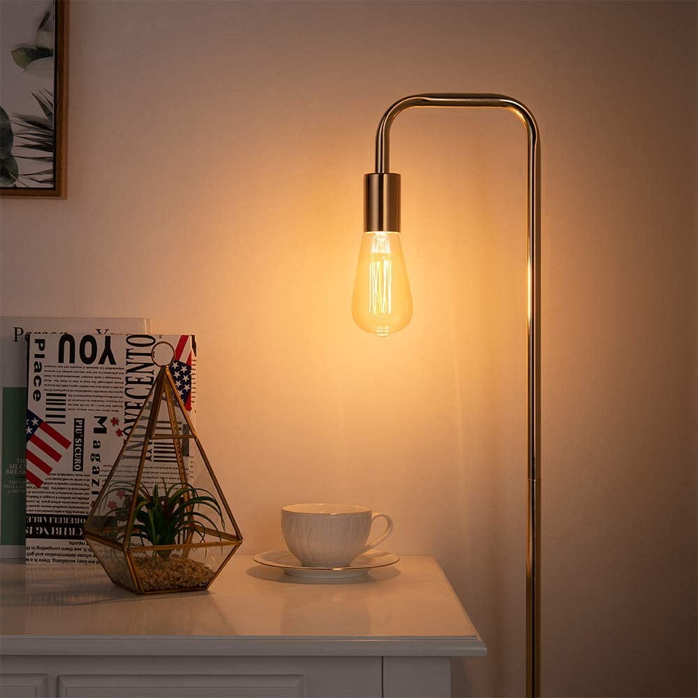 Minimalist Metal Industrial Standing Lamp with Marble Base, Gold